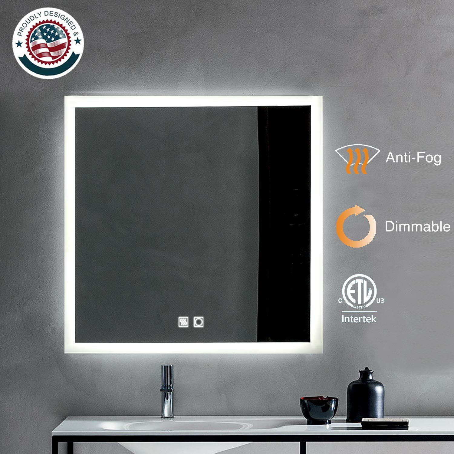 Bathroom LED Mirror Antifog Illuminated Sensor Touch Wall Mount Vanity