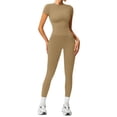 thumbnail image 4 of Two Piece Outfits for Women Fitted Crew Neck T-shirt High Waist Leggings Biker Shorts Matching Sets Streetwear, 4 of 7