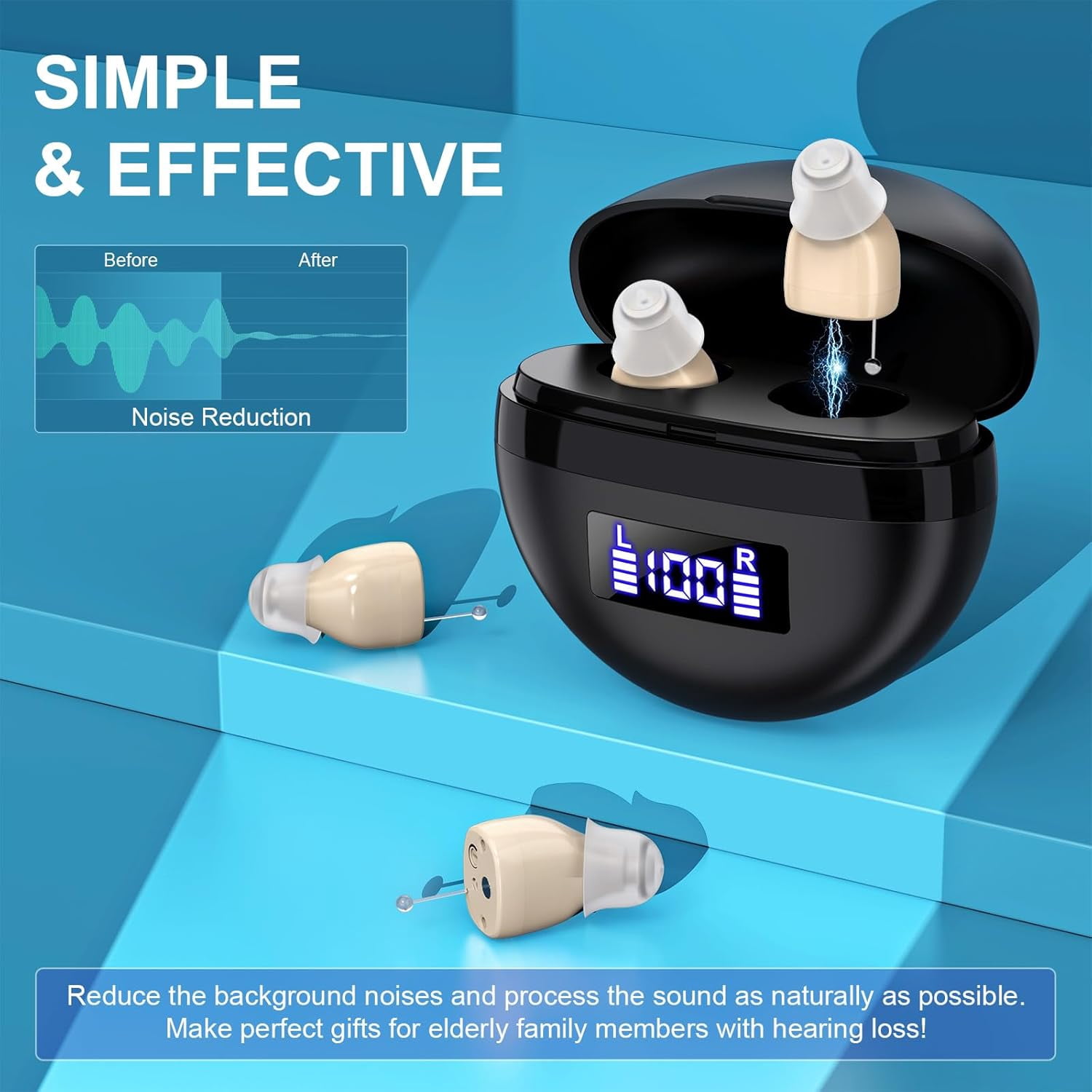 SUWU Hearing Aids, Digital Rechargeable Hearing Aids for Seniors with Noise Cancelling, Hearing Assist Device for Hearing Loss, Mini CIC In Ear Hearing Amplifiers with Display Charging Case