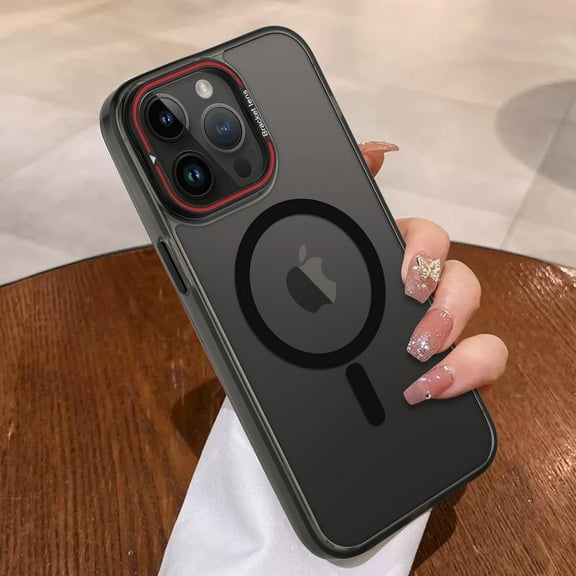 Compatible with iPhone 15 Pro Max Case Magnetic 【Support Compatible with Magsafe】 Kickstand Camera Lens Crystal Luxury Case Camera Protector   Screen Protector Edge Cover Case -Black