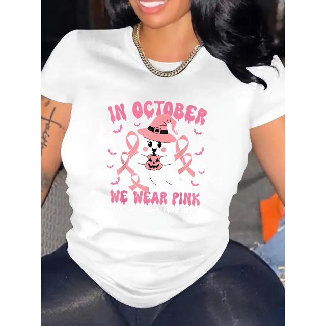 Women's Halloween Pumpkin & Graphic Tee - Casual Crew Neck Short Sleeve T-Shirt, Comfortable Summer Top