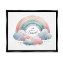 Stupell Industries Loved with Pastel Rainbow Inspirational Painting Black Floater Framed Canvas Art Print Wall Art, 31 x 25