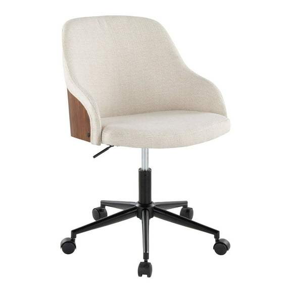 LumiSource Bacci Office Chair in Black Metal, Walnut Wood, Cream Fabric color
