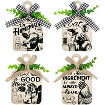 4pcs Farmhouse Animal Kitchen Wall Decor Cutting Board Eat Sign Set Wood Kitchen Wall Decor Dining Room Decorations for Home Living Room Bedroom Decoration 5.9x3.5inches