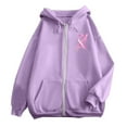 thumbnail image 5 of Women's Zip Up Pink Ribbon Month Hoodie With Pockets Drawstring Casual Pullover Cancer Awareness Month Long Sleeve Sweatshirt, 5 of 6