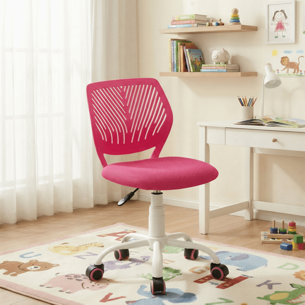 Homy Casa Adjustable Design Computer Mesh Seat Task Desk Swivel Armless Children Study Office Chair, Pink