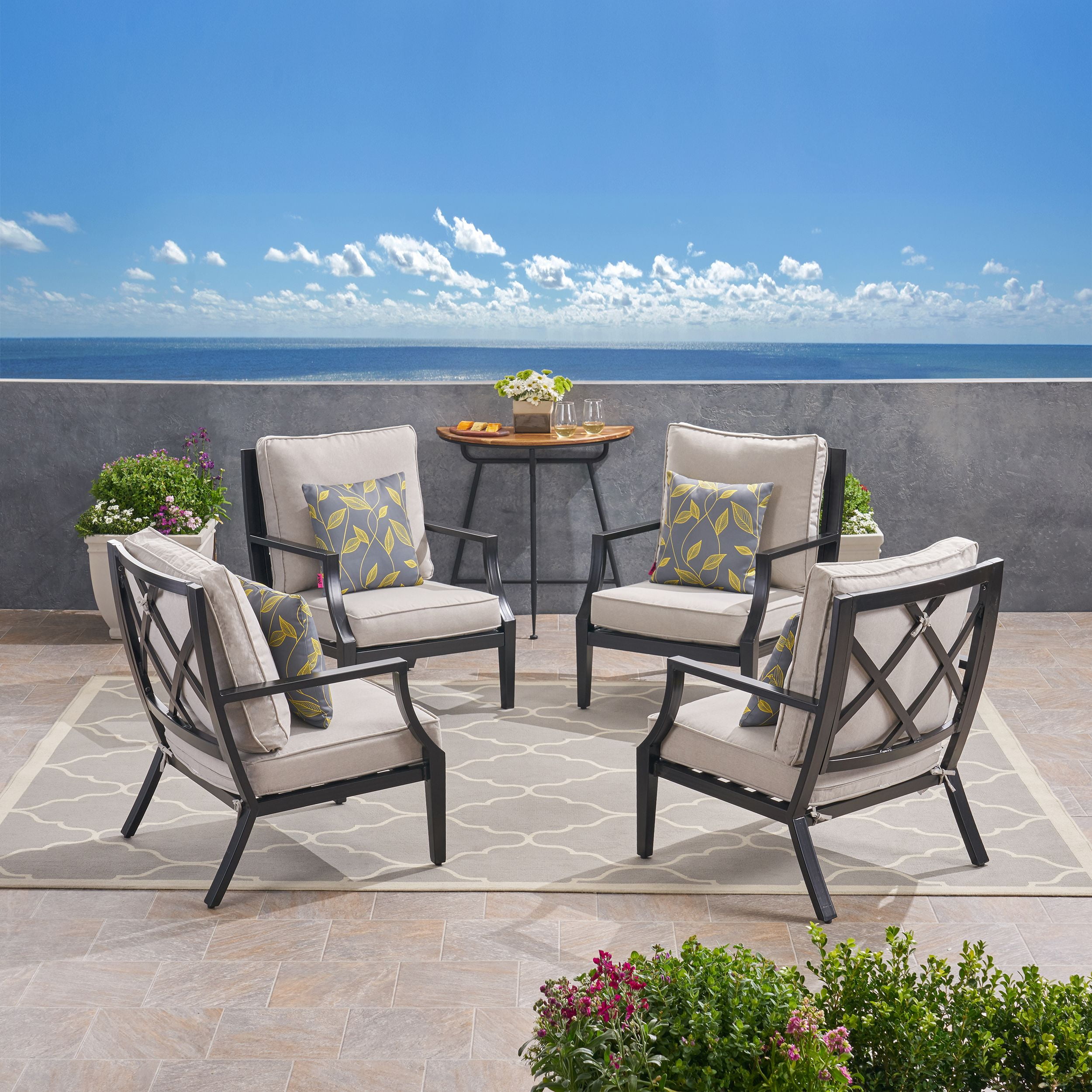 Belle Diego Outdoor Cast Aluminum Club Chairs with Cushions (Set of 4