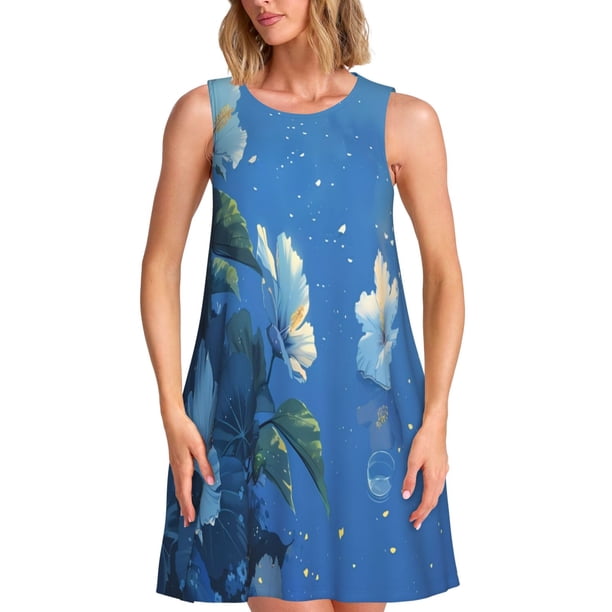 Disketp Hibiscus Flowers Calm Water para Vestido sin Mangas para Mujeres, Vestidos de Verano para Mujeres, Casual y Holgado para la Playa