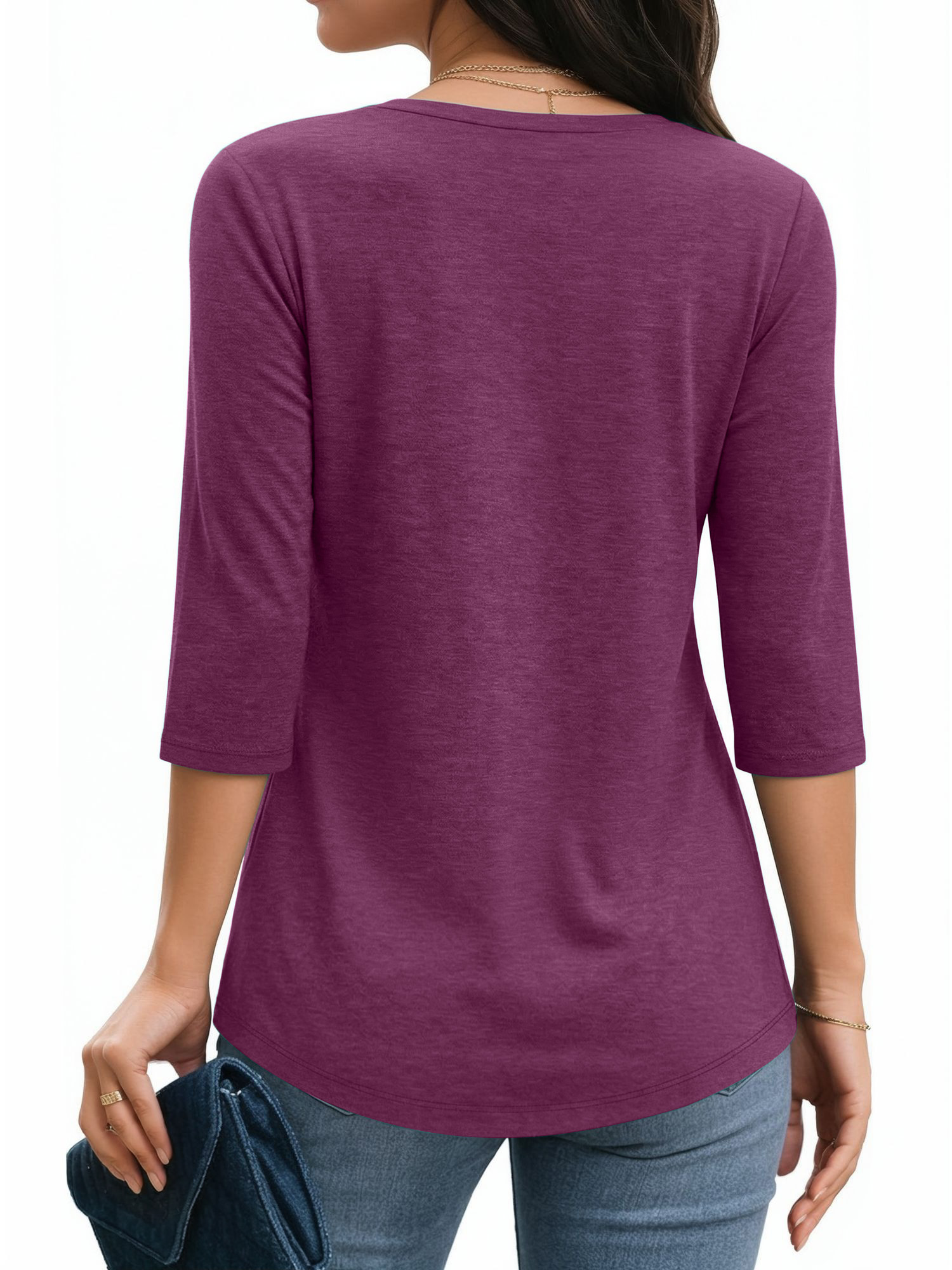 MOYIKO Women's 3/4 Length Sleeve Pleated Tunic Blouse photo 3