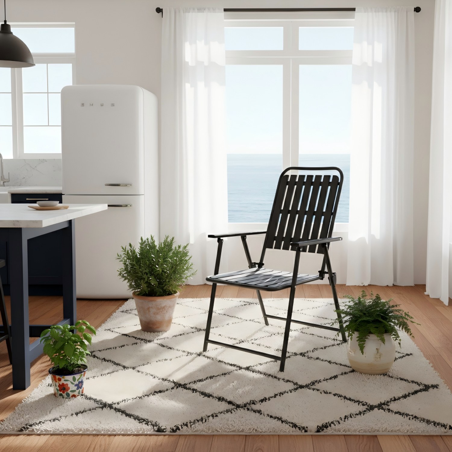 Black- [Instant Setup] 2-Piece Folding Chair, No Assembly Required, 350lb Capacity, Rust-Resistant & Stain-Proof for Balcony/Garde