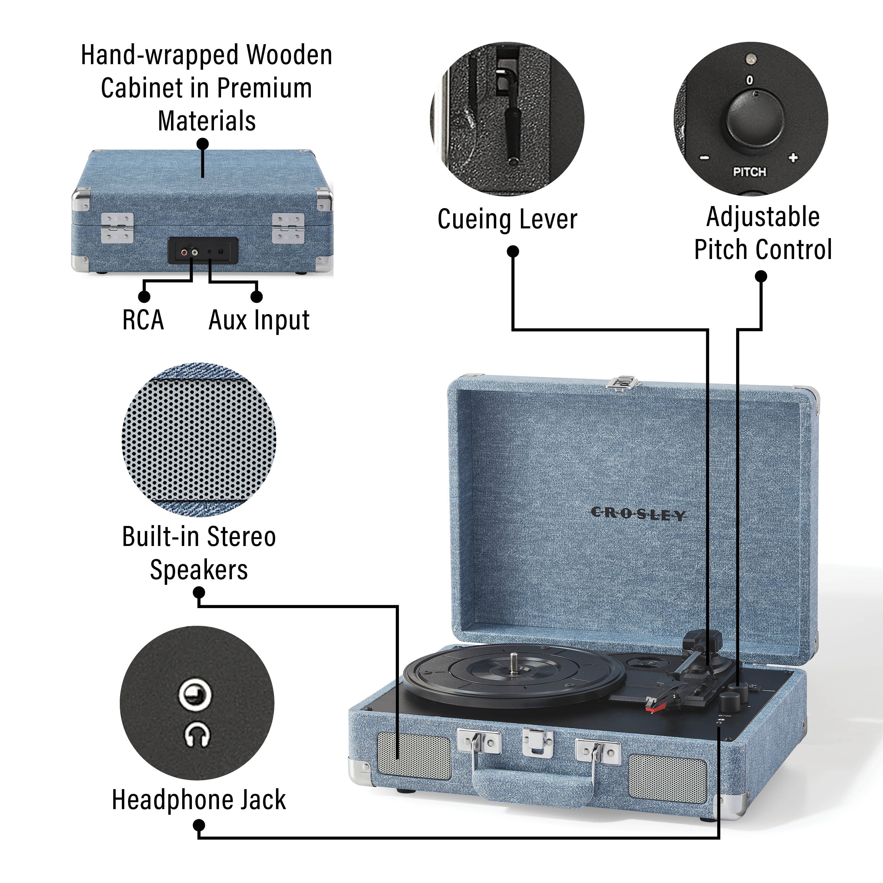 Crosley Cruiser Plus Vinyl Record Player with Speakers and Wireless Bluetooth - Audio Turntables