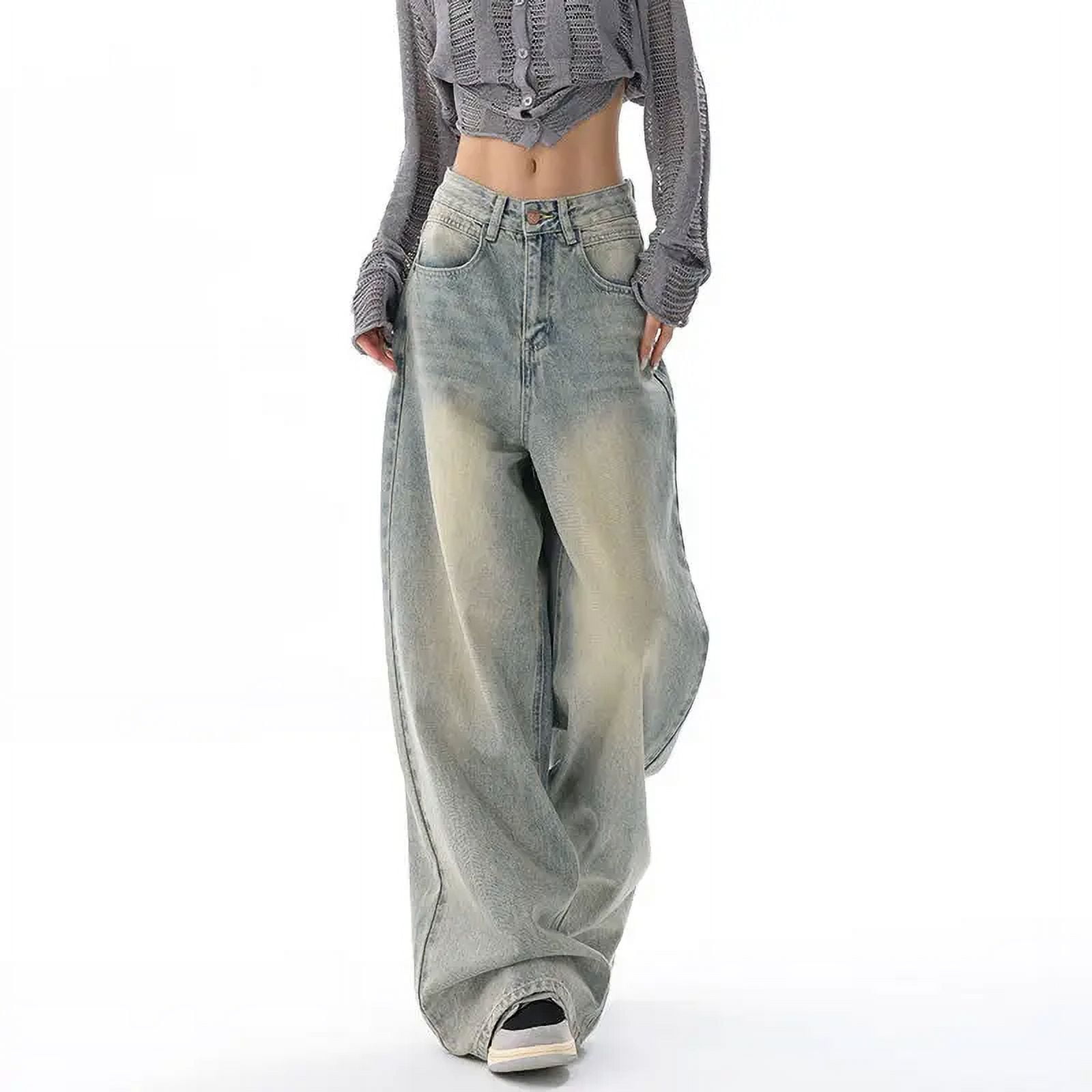 Women Y2K Jeans High Waisted Baggy Denim Pants Girls Boyfriends