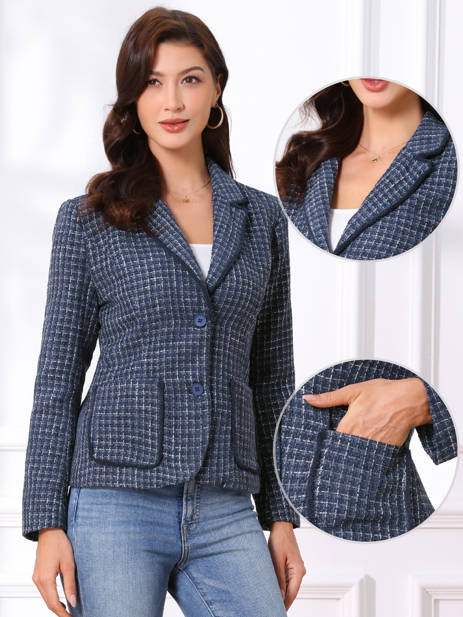 DARING DIVA Women's Notch Lapel Long Sleeve Elegant Business Casual Jacket XS Dark Blue
