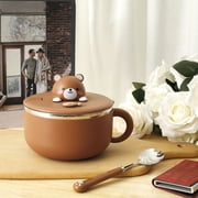 Ramen Bowl Set with Fork,Cute bear Instant Ramen Noodle Bowls with Lid,Extra Large Ceramic Soup Bowls with Handle,Japanese Ramen Cooker