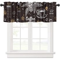 Coffee Kitchen Valances for Windows,Modern Coffee Theme Vintage Farmhouse Style Brown Artistic Window Treatment Valance Rod Pocket Curtain for Home Decor 54x18inch