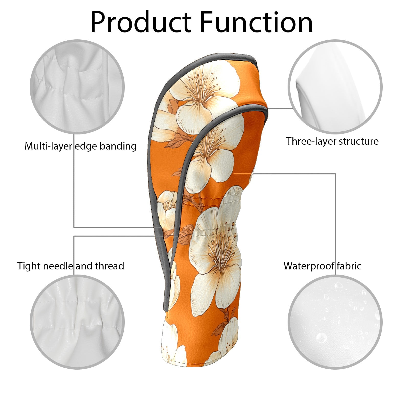Golf Club Covers PU Leather Waterproof Head Covers for Fairway Woods Hybrids Peach Blossom