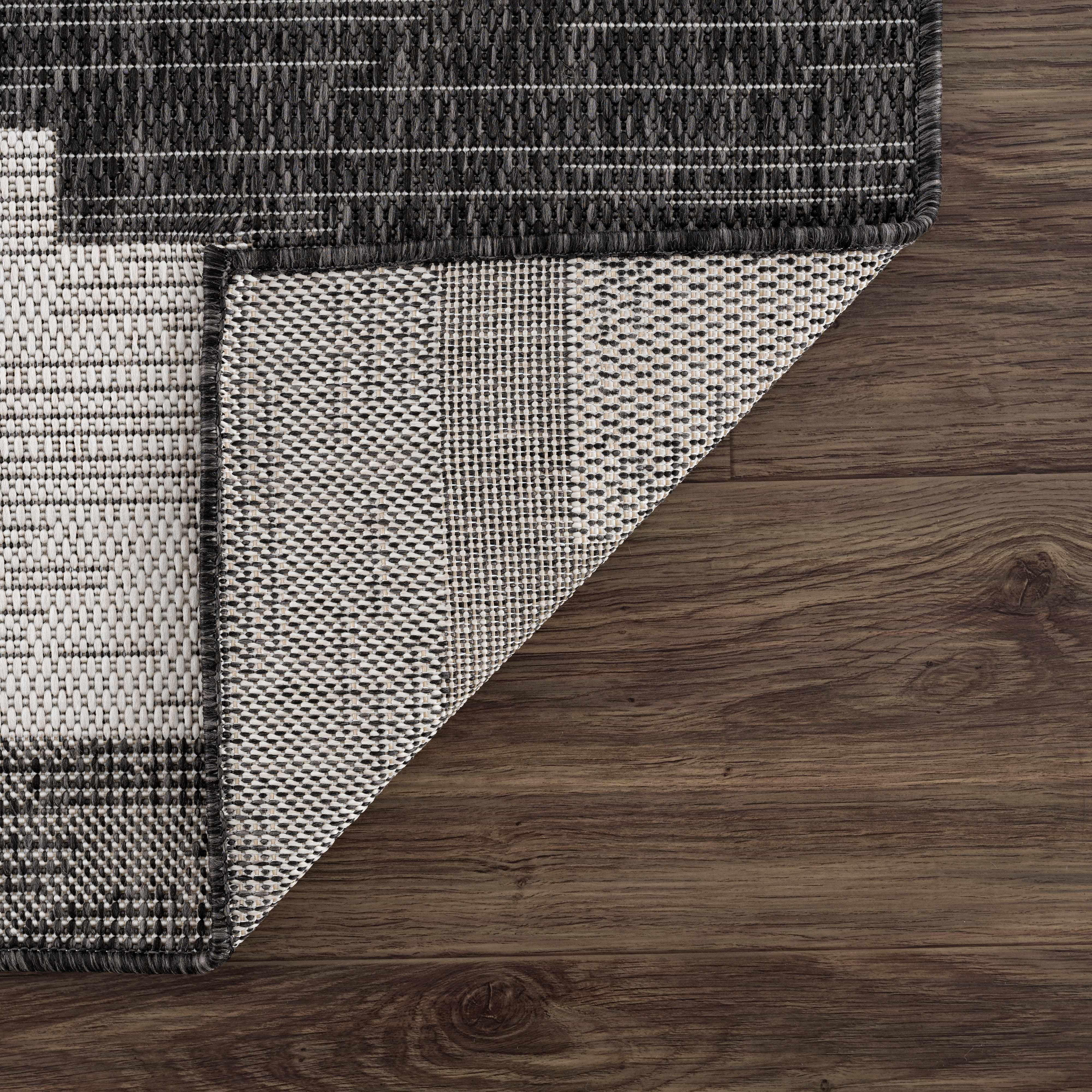 Hauteloom Eris Outdoor Area Rug - Outside Porch Patio Rug Carpet - Waterproof Rug - Geometric - Black, Gray, Off White, White - 4'3" x 5'11"