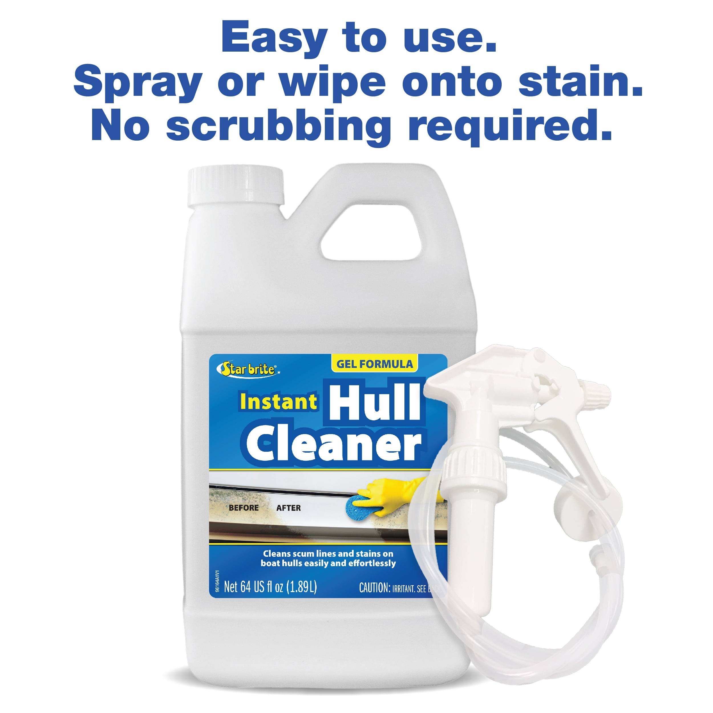 STAR BRITE Instant Hull Cleaner - Gel Spray Formula Clings to Vertical Surfaces Easily Removing Stains From Boat Hulls, Fiberglass, Plastic & Painted Surfaces 64 Oz WITH SPRAYER (096164)