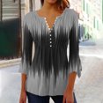 thumbnail image 2 of Lady Front Pleated Striped Printed Shirts 3/4 Length Sleeve Womens Tops Lady Summer Loose V-Neck Eyelet T-Shirts Juniors Dressy Casual Tunic Blouses, 2 of 4