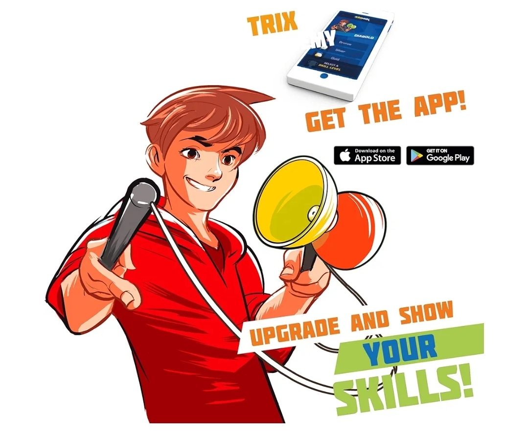 DIABOLO by Funtrix, Spin Like a Pro, Beginner to Expert Levels, Strong Fiberglass Sticks, Comfortable Foam Handles, Durable Braded Cord, Funtrix App Included, 30 Tricks, Green & Yellow, Ages 6+