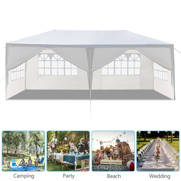 Alvantor White 10x20 ft Outdoor Pop Up Canopy Tent with 6 Removable Sidewalls,Easy-Setup Gazebo,6 Sides