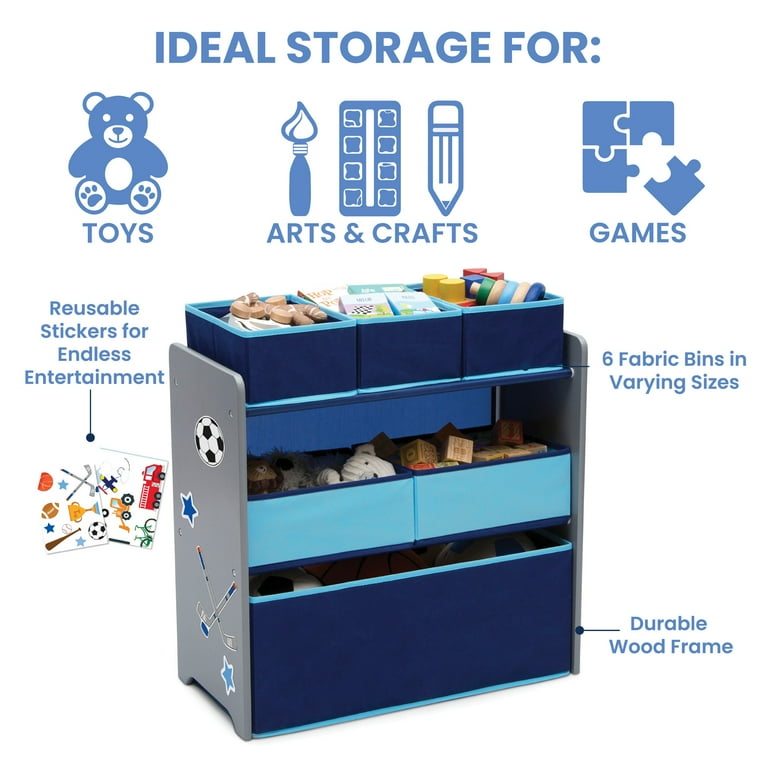 Delta Children 6 Bin Design and Store Toy Organizer, Grey/Blue