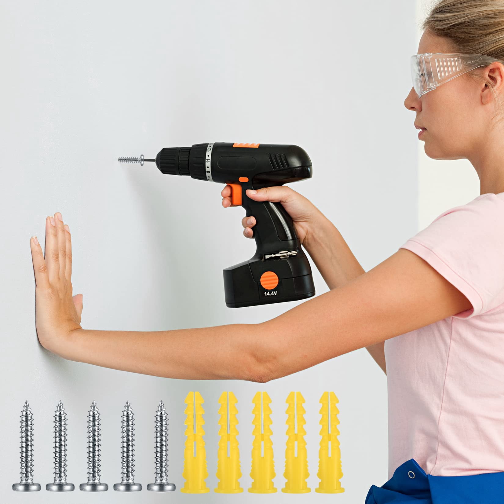 200 Pcs Conical Concrete Wall Anchors and Screws for Drywall, 10# Blue Conical Anchor and Self Tapping Screws, Includes 100 Pcs Drywall Anchors, 100 Pan Head Screw, 1 x Drill Bit (Blue)
