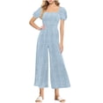 thumbnail image 1 of Combinaison pour Femmes, Col Carré Manches Courtes Imprimé Jambes Larges Tenue Décontractée d'Été, Noir TG, 1 of 7