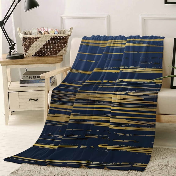 Throw Blanket Fleece Throw Blanket 40x50in, Gold Line on Navy Blue Soft Lightweight Bed Blankets Blue Gradient Modern Minimalist Art Fuzzy Couch Blankets for All Season