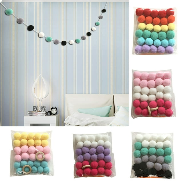 Grofry Nordic Style Colorful Pom Pom Ball Hanging Garland Birthday Party Nursery Decor White And Pink And Rose