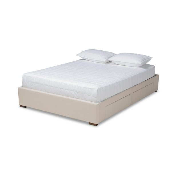 Baxton Studio Leni Modern And Contemporary Beige Fabric Upholstered 4 Drawer King Size Platform Storage Bed Frame Com Contemporary Beige Fabric Upholstered, King Platform Bed With 4 Drawer Storage