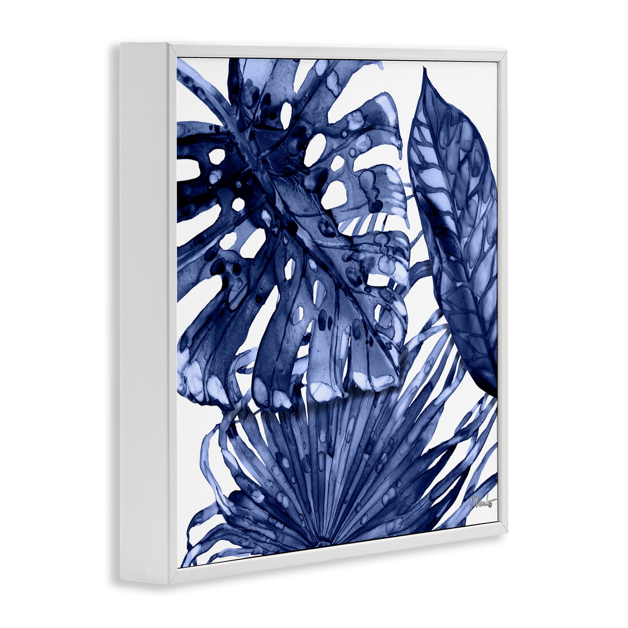 Stupell Industries Blue Hued Palms Botanical & Floral Painting White Framed Art Print Wall Art, 24 x 24