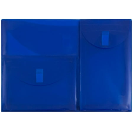 JAM Plastic Multi, Pocket Envelopes, Blue, 12/Pack, Hook & Loop, 9.8x13