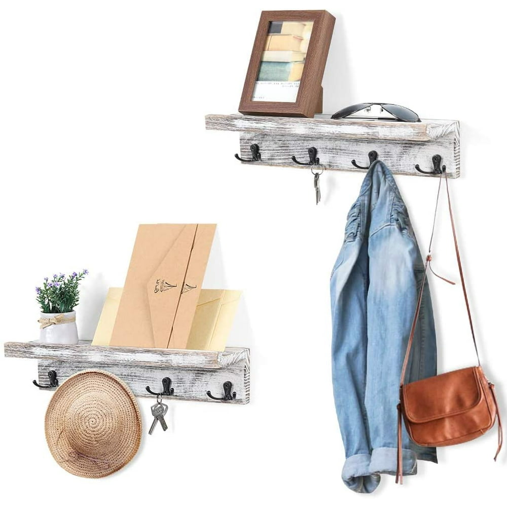 Coat Rack with Shelf, Set of 2 Wall Mounted Coat Hook with 4 Hooks