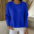 thumbnail image 2 of BELTNOV Women Solid Crew Neck Pullover Sweater Soft Knit Long Sleeve Tops Ribbed Cuffs Hem Loose Straight Warm Casual Winter Daily Outfit Blue, 2 of 5