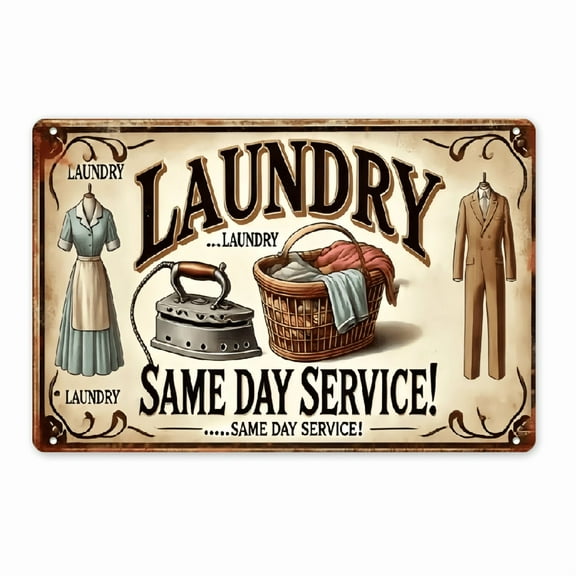 2D Flat - 1 2D Flat, Vintage LAUNDRY Metal Wall Sign - 8x12 Inches, Retro Iron Poster with LAUNDRY SERVICE Design for Bathroom, Kitchen, Bedroom, Garden, Garage, Hotel, Office, Laundry Room Accessorie