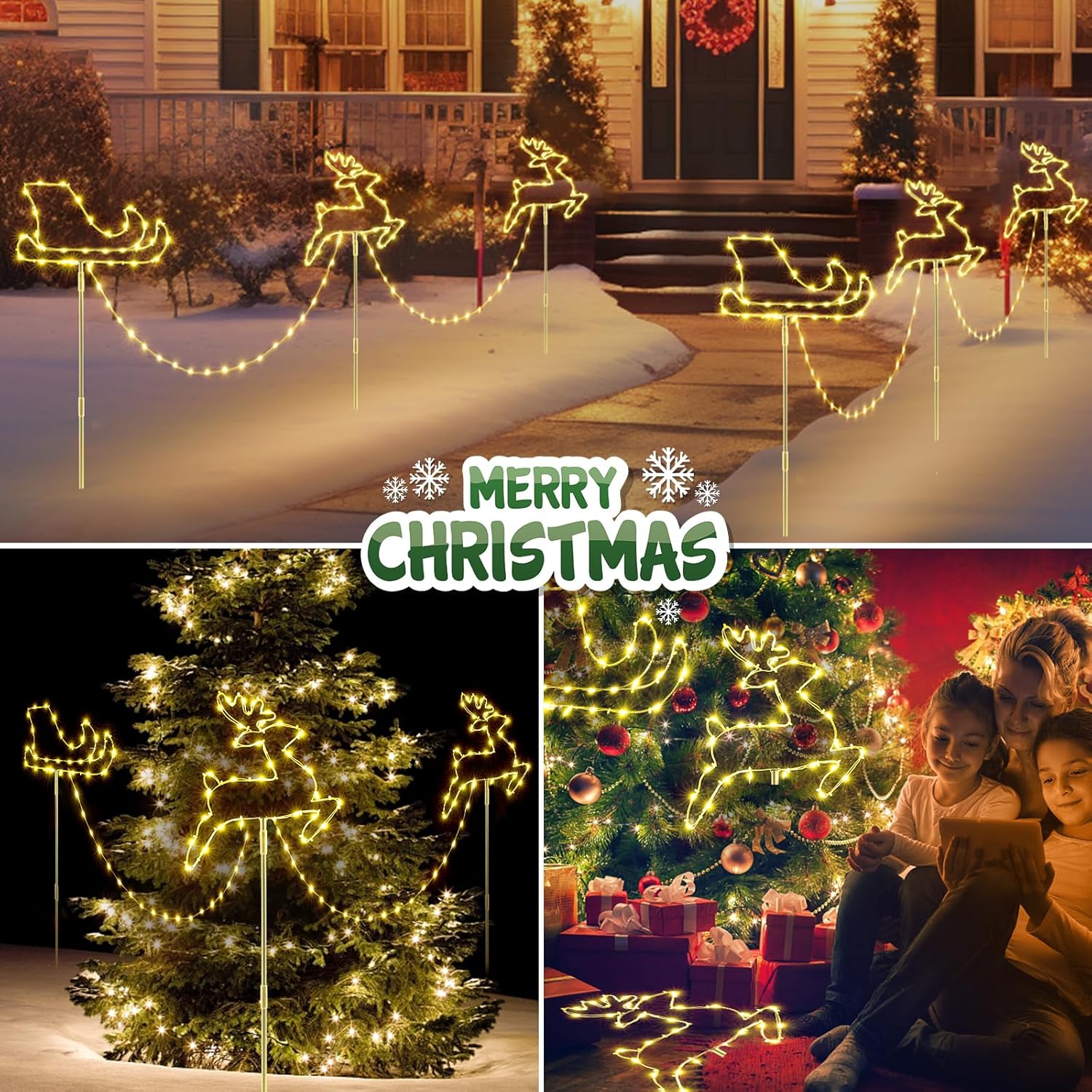 Quntis Christmas Pathway Lights Outdoor, Colorful Christmas Landscape Path Lights Reindeer Lights Waterproof, Christmas Light Decoration Light Holiday Decor for Yard Patio Lawn
