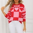 thumbnail image 4 of Tnhcen Women's Checkered Heart Print Sweater Loose Fit Acrylic Knit Top Soft Crewneck Pullover Casual Long Sleeve Comfort Wear Romantic Winter Style S-XL, 4 of 9