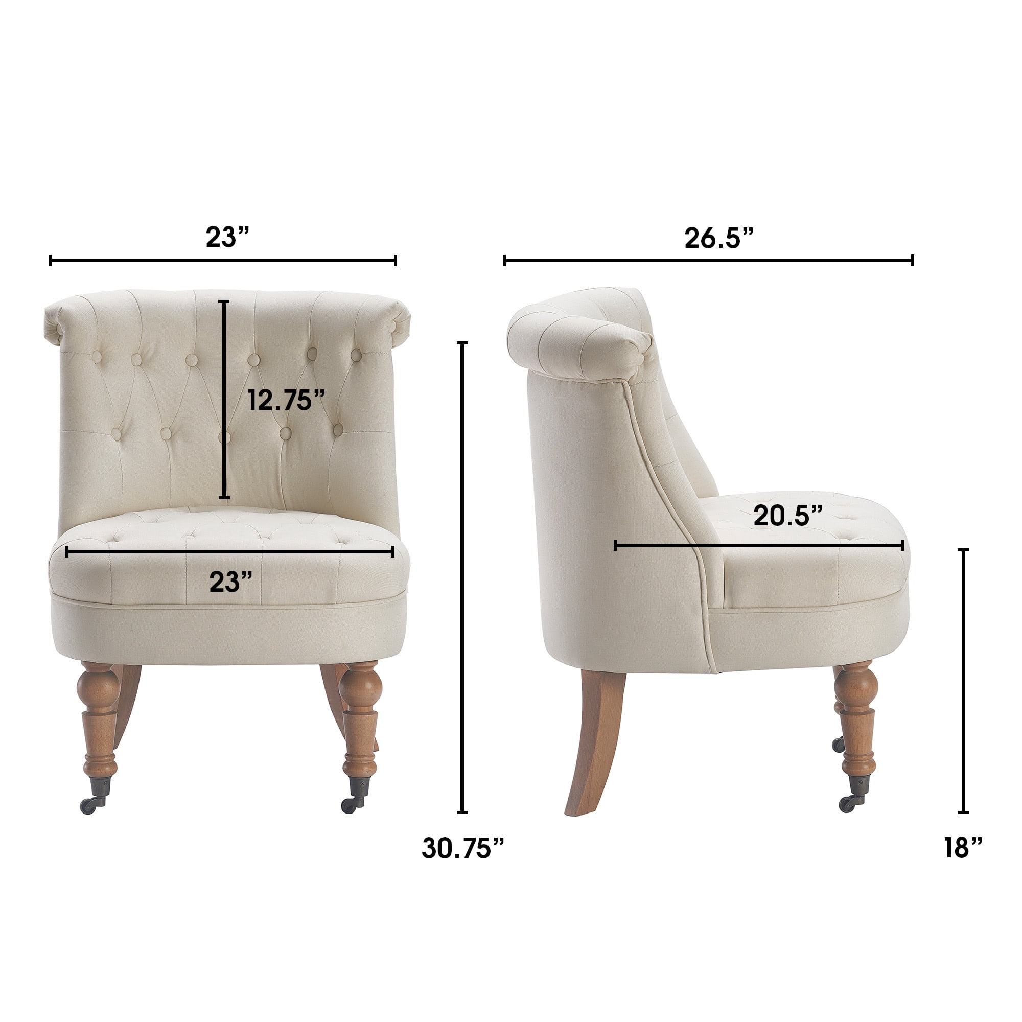 Finch Elmhurst Tufted Armless Accent Chair with Wooden Legs, Cream