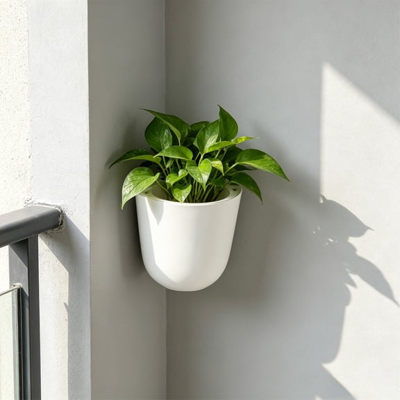 Wall Mounted Plastic Corner Planter, Self Watering Hydroponic Hanging Pot with Reservoir for Indoor Plants, Herbs and Succulents, White Home Wall Decor