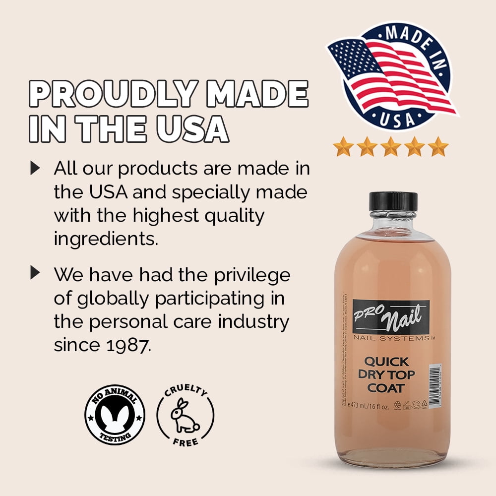 PRONAIL - Quick Dry Nail Polish Top Coat 16 Oz - Professional Strength, Long Lasting, Manicure and Pedicure - Fast Dry, High Gloss Shine and Chip Resistant