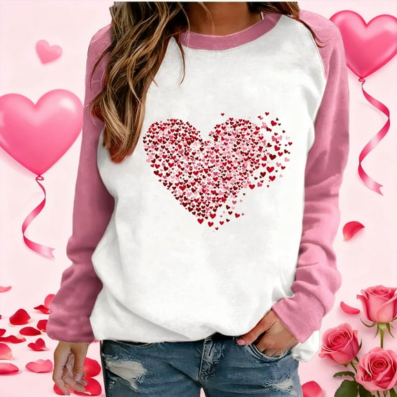 Fznquz Love Women Sweatshirts Plus Size Valentines Sweatshirts Fashion Casual Pink 2026 Womens Fashion M
