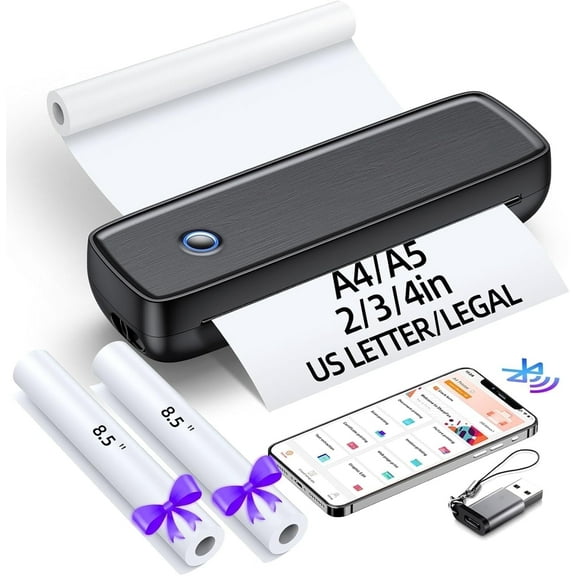 Aixiqee Portable Thermal Printer , Support 8.5" X 11" US Letter, Inkless Printer for A4 Thermal Paper, Compatible with Android iOS & Laptop for Office Car Home, Black