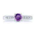 thumbnail image 2 of Gem Stone King 925 Sterling Silver Purple Amethyst and White Created Sapphire Engagement Ring for Women | 0.58 Cttw | Round 5MM | Gemstone February Birthstone | Size 6, 2 of 2