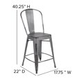 thumbnail image 2 of Commercial Grade 4 Pack 24" High Distressed Silver Gray Metal Indoor-Outdoor Counter Height Stool with Back, 2 of 9