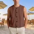 thumbnail image 2 of OSOLU Men's Tank Tops Loose Fit Sleeveless Solid Color Open Front Button Casual Summer Outdoor Activities Travel Elegant Vest, 2 of 5
