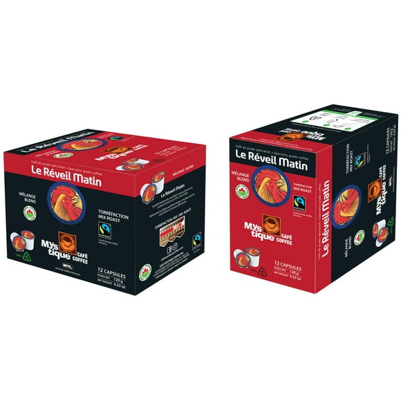 Mystique Coffee , le RÉVEIL MATIN, k-cup 100 % recyclable, Café de Spécialité, Équitable et Biologique, Torréfaction Foncée, Café 100 % arabica, 12 capsules, 120 g