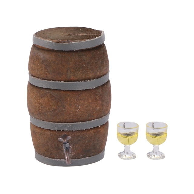1 Ensemble de Mini Baril de Vin Bière avec Robinet Tasses Accessoires de Maison de Poupée