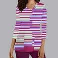 thumbnail image 3 of Xfvqtps Scrub Tops for Women Striped Soft V-Neck 3/4 Sleeve Scrubs Comfortable Nursing Uniforms New Casual Printed T-shirt Nursing Clothes Top Working Uniforms with Pockets Watermelon Red, 3 of 4