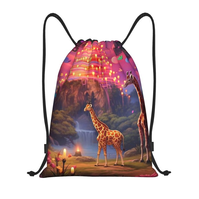 Fotbe Lantern Giraffes Magical Forest Bolsa Mochila con Cordón Estampada, Bolsa de Gimnasio Deportiva, Bolsa Cinch, Bolsa con Cordón para Hombres y Mujeres-Small